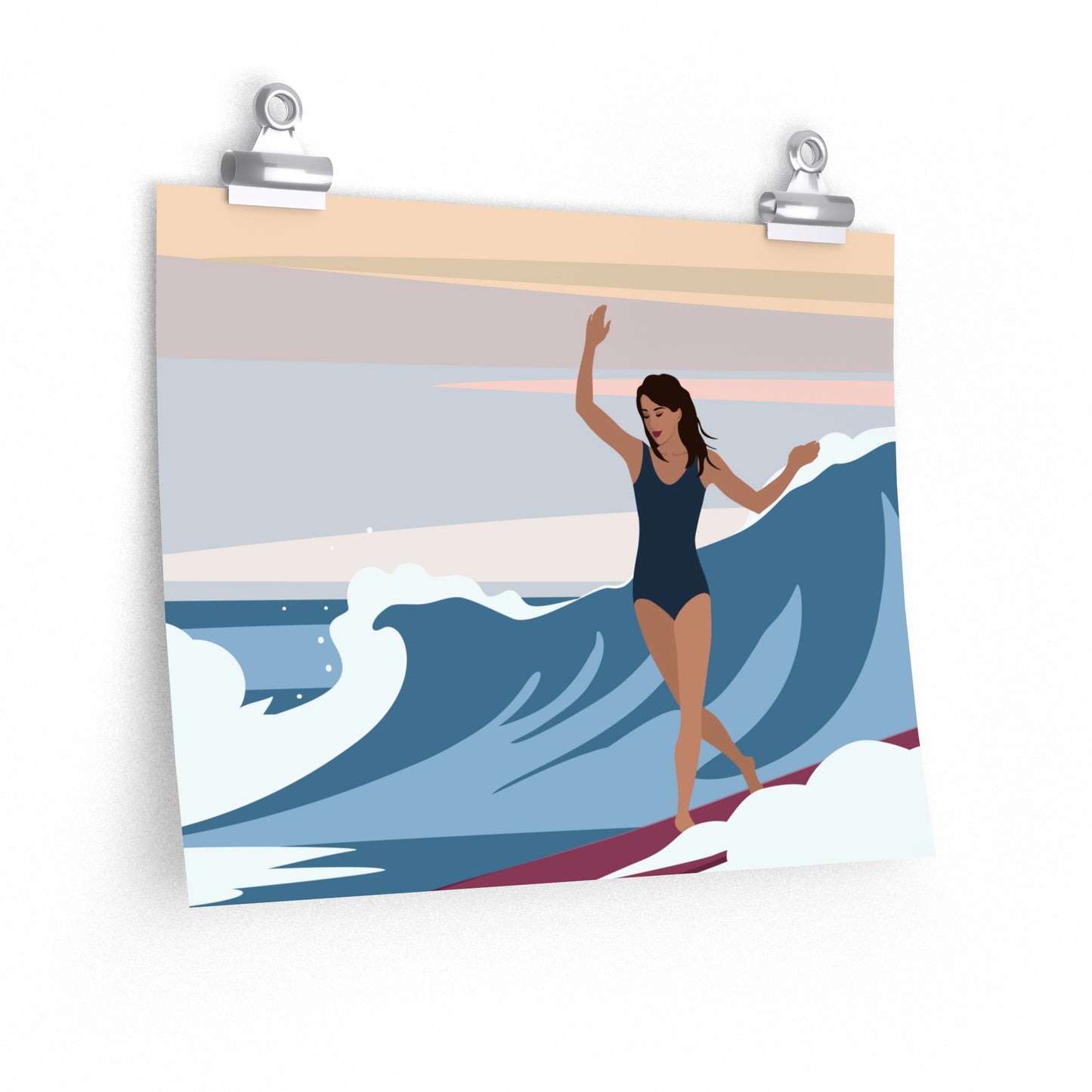 Serenity by the Sea Woman Surfing Art Classic Premium Matte Horizontal Posters