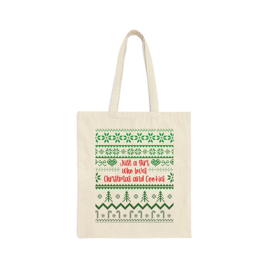 A Girl Who Loves Christmas And Cookies Happy New Year Quotes Canvas Shopping Cotton Tote Bag