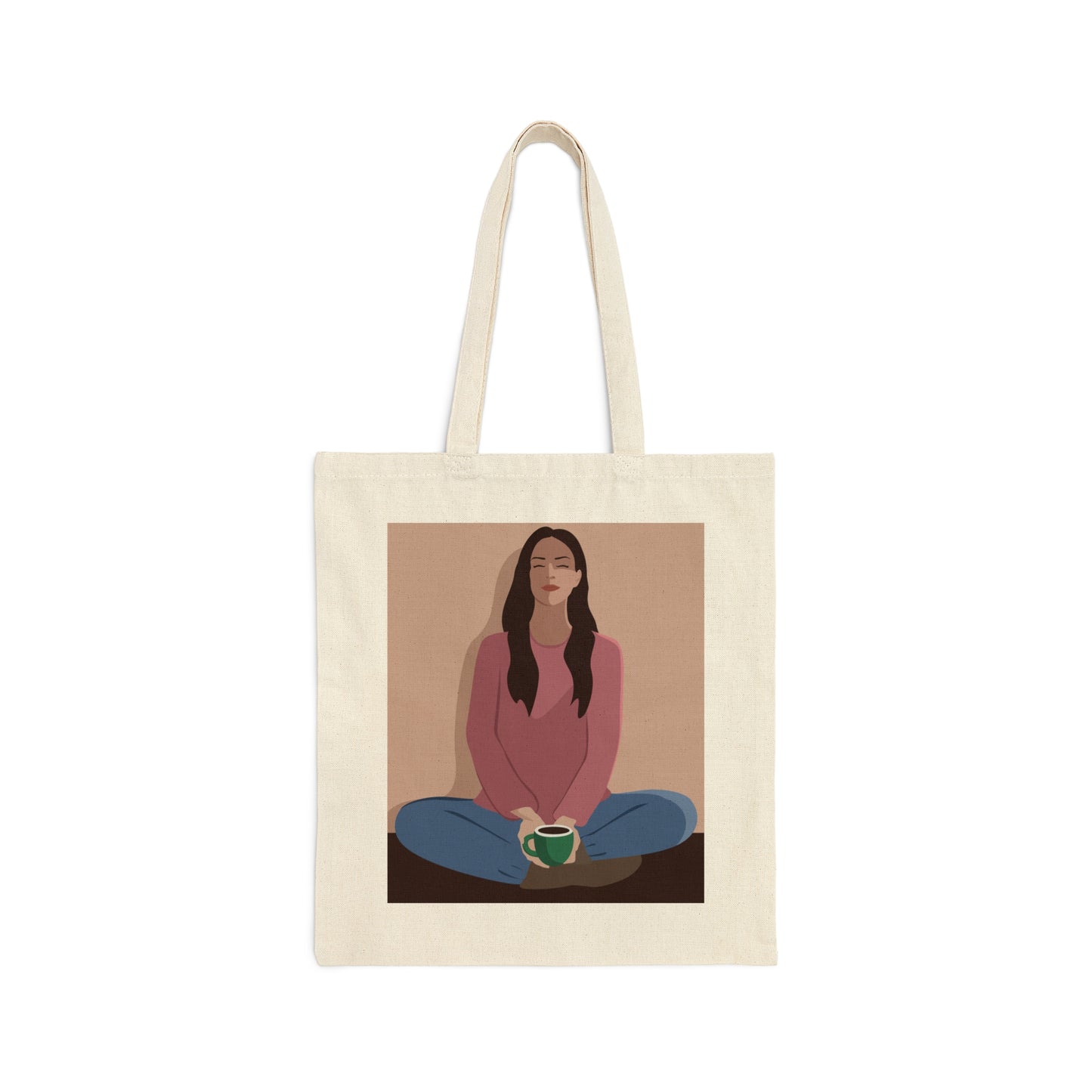 Woman Meditation Gratitude Find Inner Peace Minimal Art Canvas Shopping Cotton Tote Bag