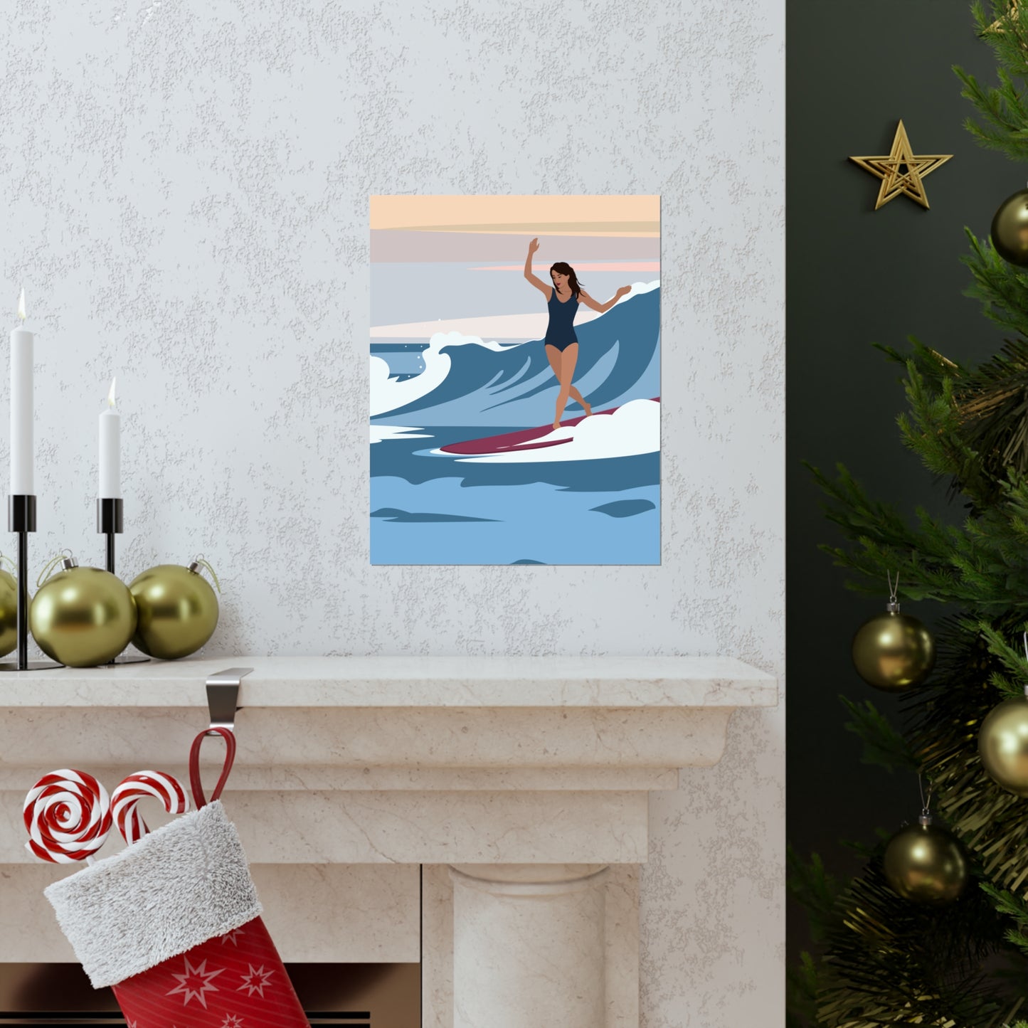 Serenity by the Sea Woman Surfing Art Classic Premium Matte Vertical Posters