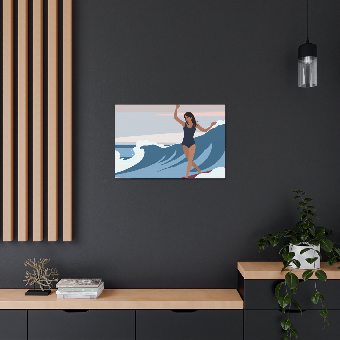 Serenity by the Sea Woman Surfing Art Canvas Aesthetic Canvas Gallery Wraps