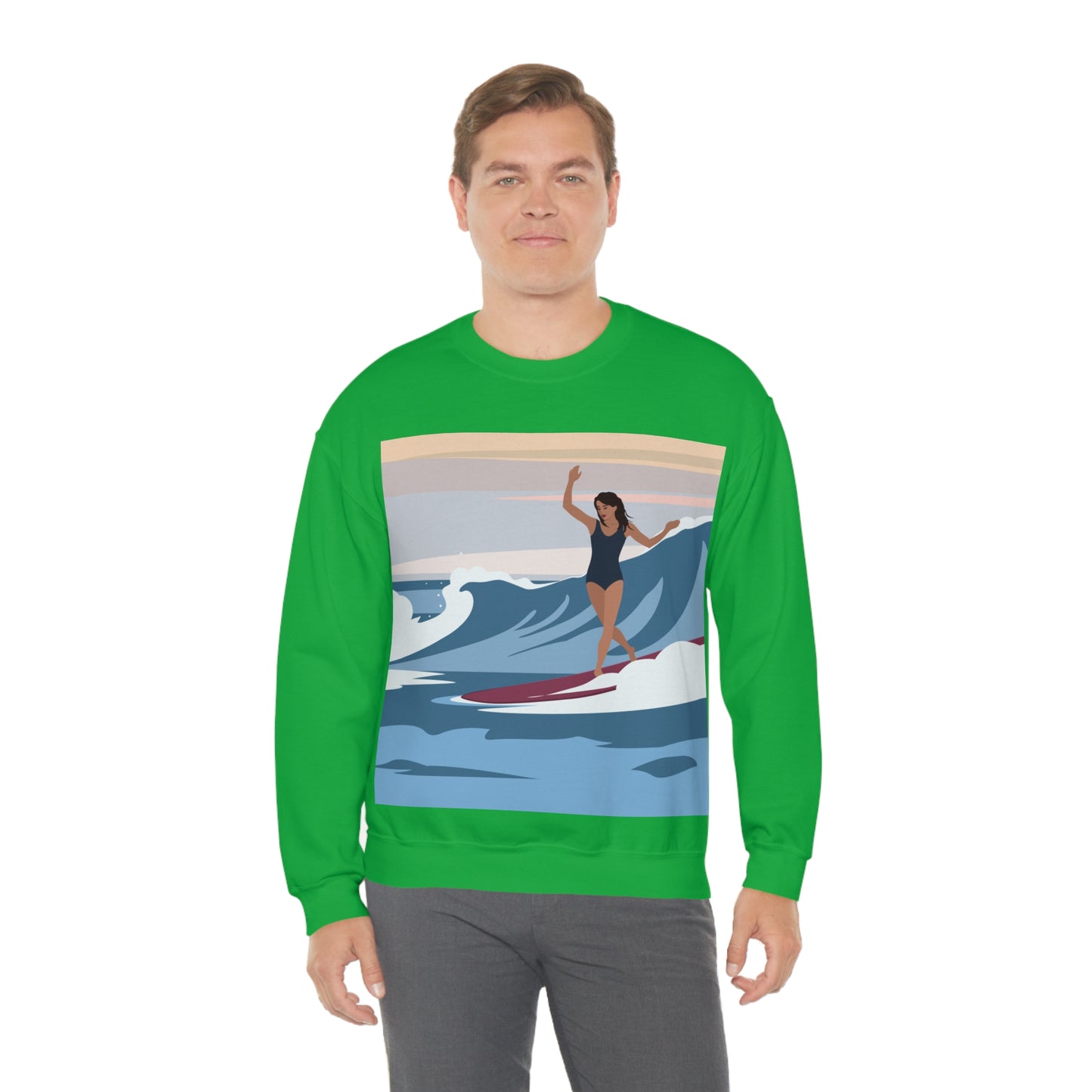 Serenity by the Sea Woman Surfing Art Unisex Heavy Blend™ Crewneck Sweatshirt