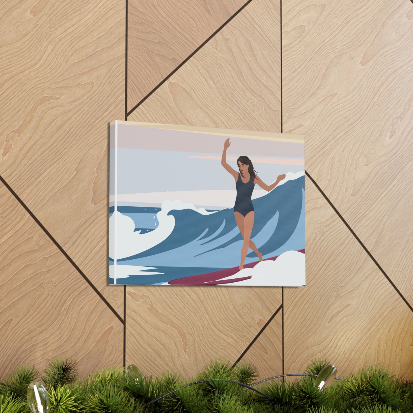 Serenity by the Sea Woman Surfing Art Canvas Aesthetic Canvas Gallery Wraps