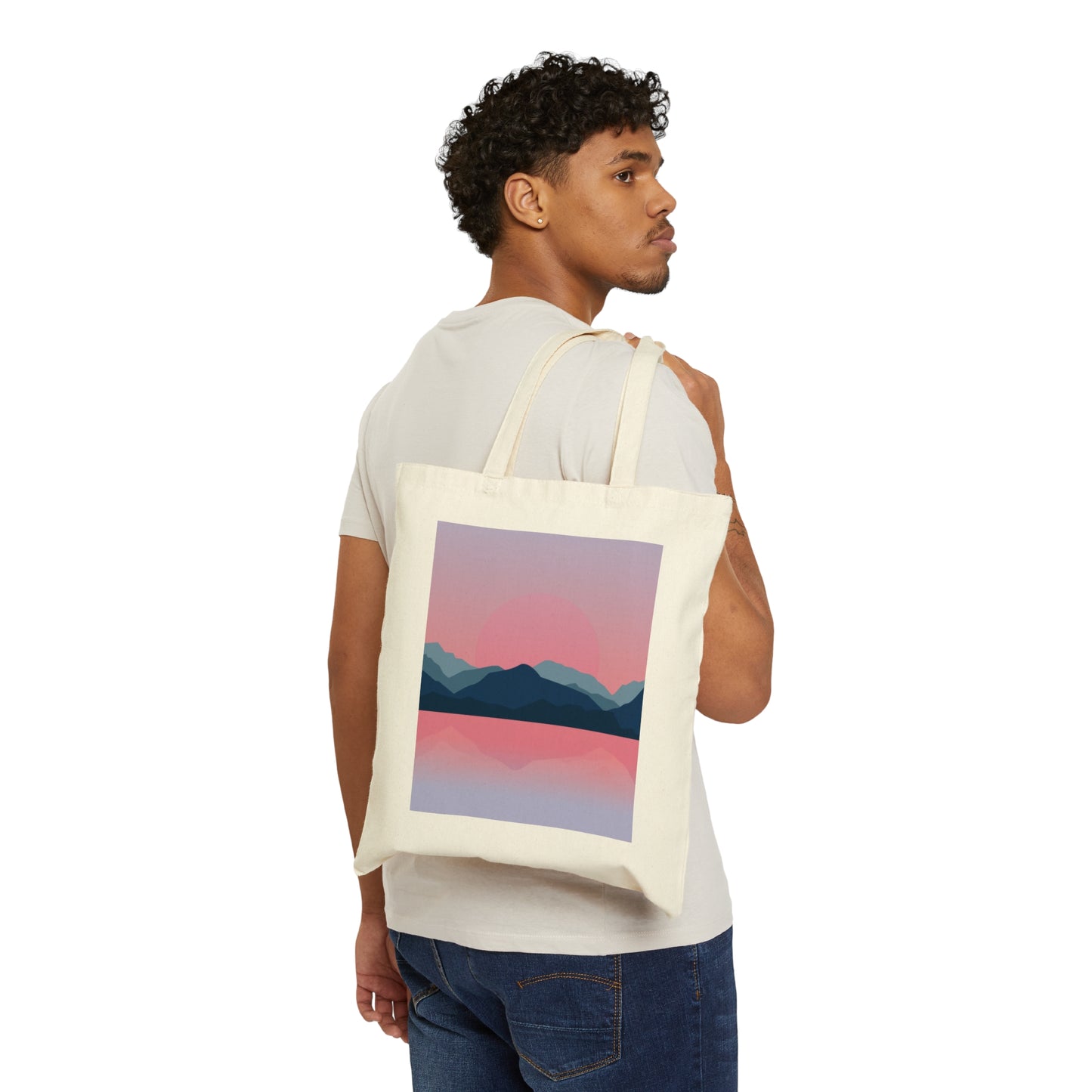 Landscape Mountains Nature Watercolor Sunset Water Canvas Shopping Cotton Tote Bag