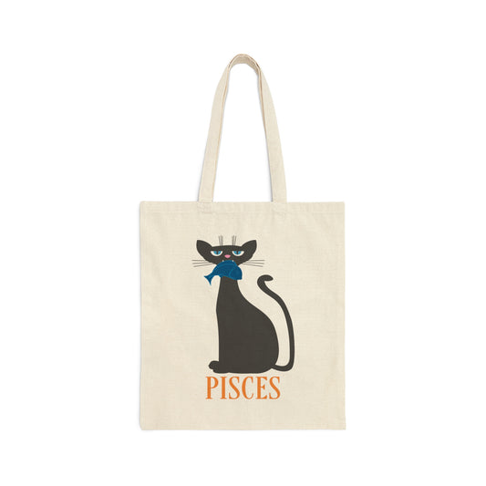 Pisces Cat Zodiac Sign Cute Funny  Canvas Shopping Cotton Tote Bag