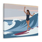 Serenity by the Sea Woman Surfing Art Canvas Aesthetic Canvas Gallery Wraps