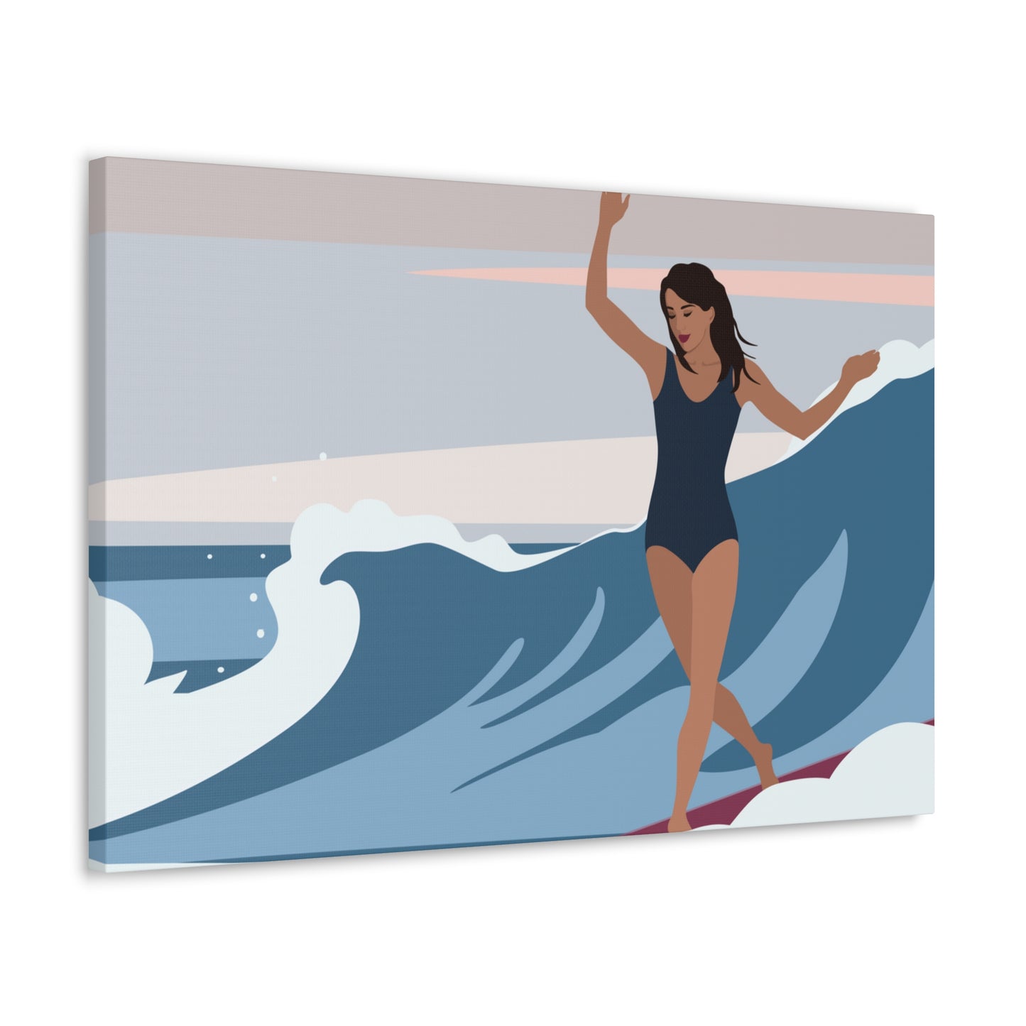 Serenity by the Sea Woman Surfing Art Canvas Aesthetic Canvas Gallery Wraps