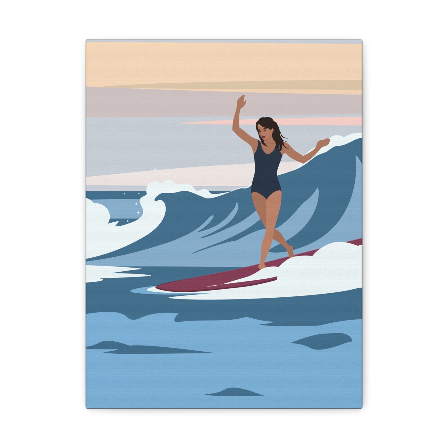 Serenity by the Sea Woman Surfing Art Canvas Aesthetic Canvas Gallery Wraps