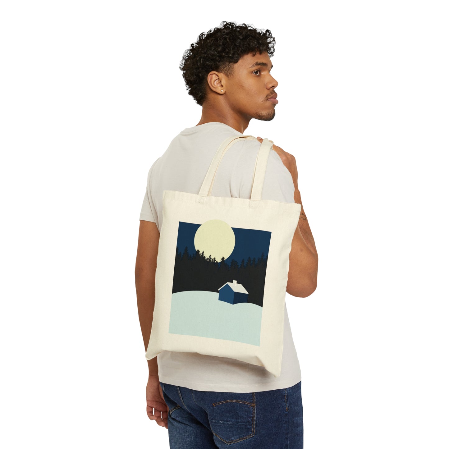 Winter Night Outdoor Minimal Art Canvas Shopping Cotton Tote Bag