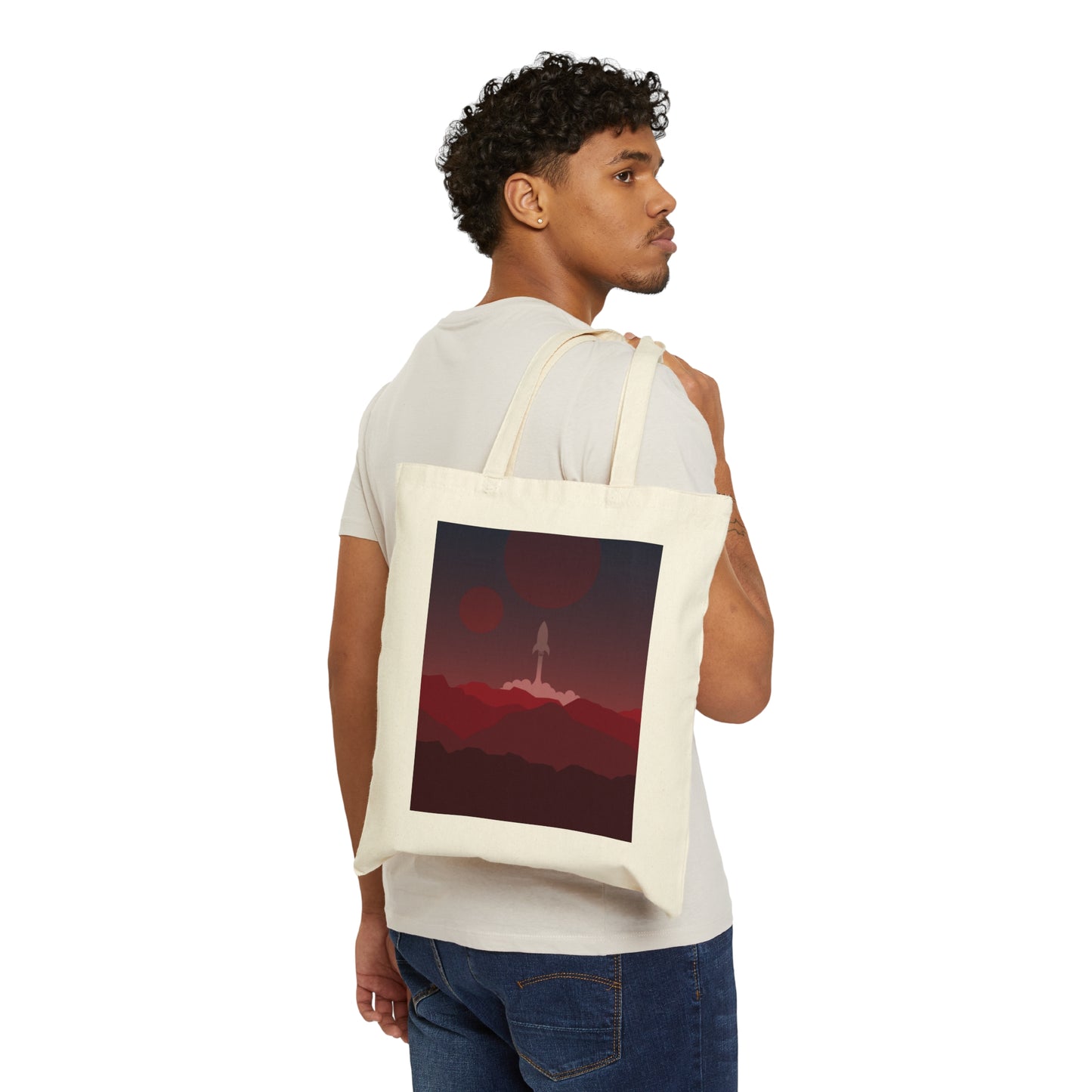 Visit Red Planet Aesthetic Welcome to Mars Sci fi Space Minimal Art Aliens Canvas Shopping Cotton Tote Bag