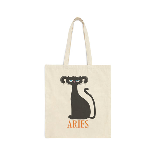 Aries Cat Zodiac Sign Cute Funny  Canvas Shopping Cotton Tote Bag