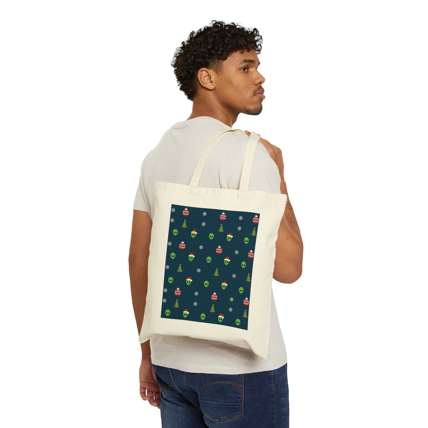 Space Pattern With Aliens UFO Movie Canvas Shopping Cotton Tote Bag