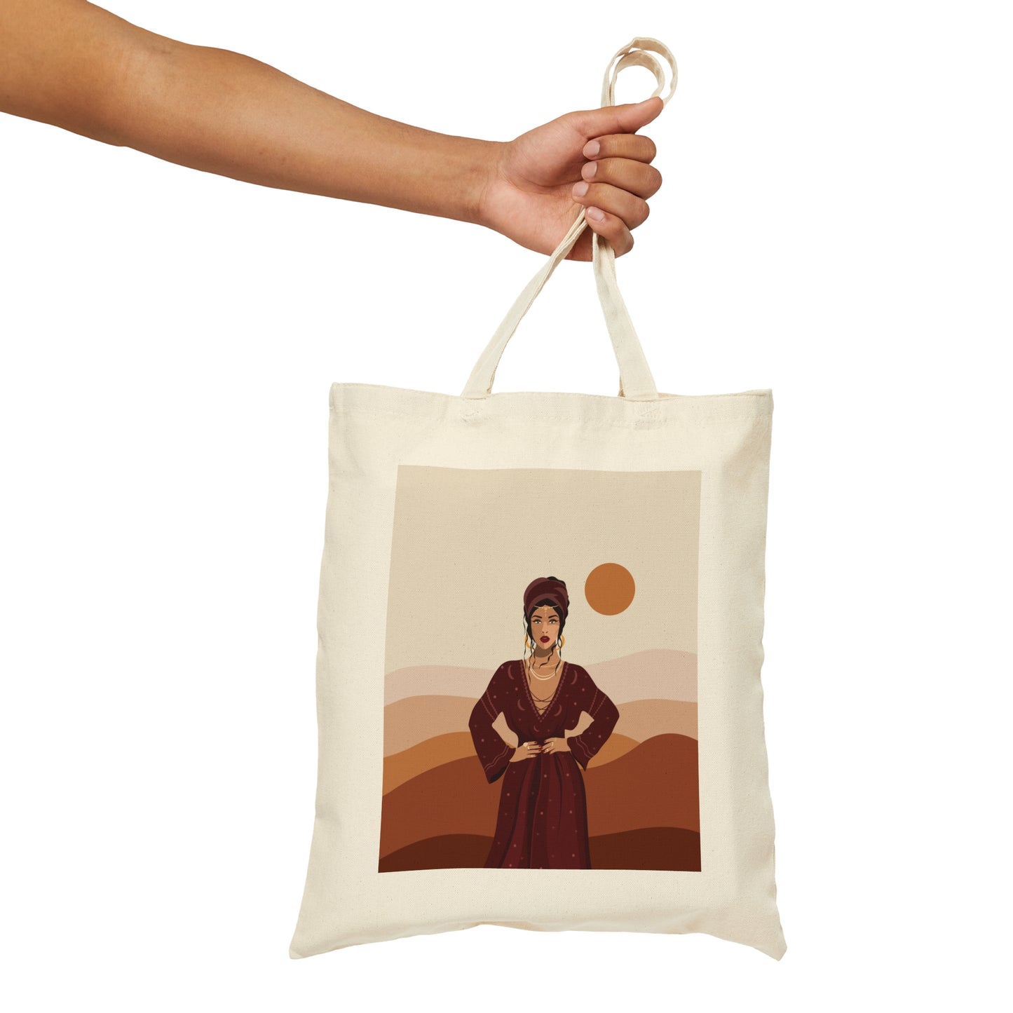 Sand Woman Desert Boho Style Art: Embrace the Spirit of the Desert with Stunning Bohemian Canvas Shopping Cotton Tote Bag