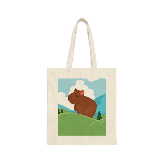 Mountain Wild Capybara Cute Funny Anime Art Cartoon Canvas Shopping Cotton Tote Bag