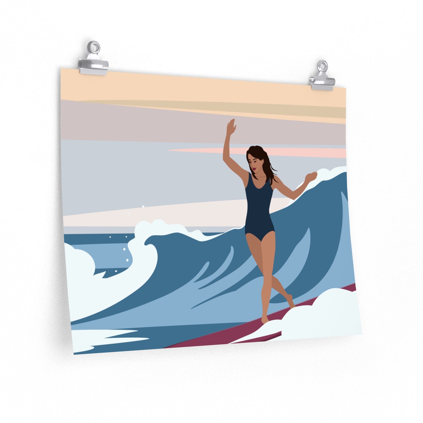 Serenity by the Sea Woman Surfing Art Classic Premium Matte Horizontal Posters