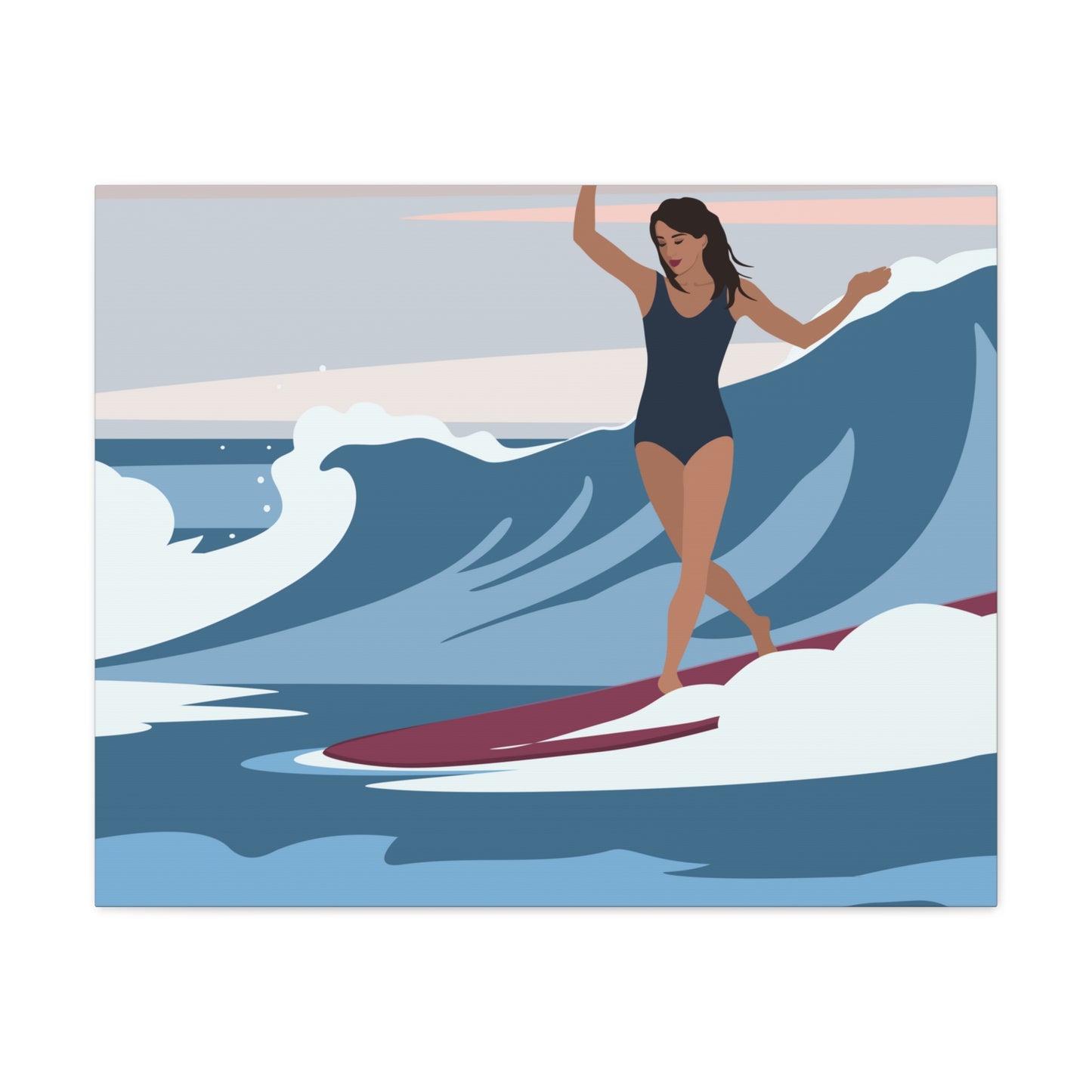 Serenity by the Sea Woman Surfing Art Canvas Aesthetic Canvas Gallery Wraps