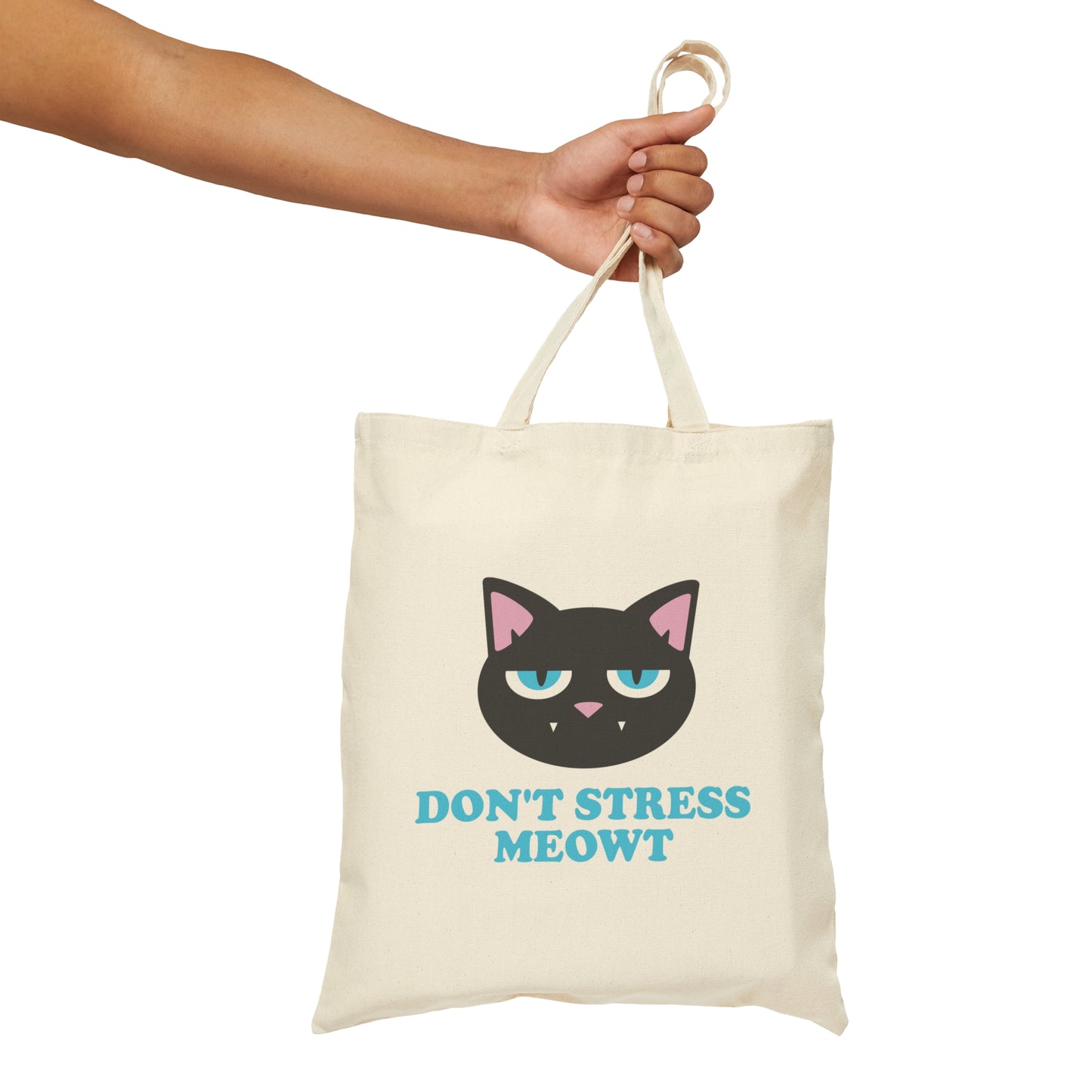 Don't Stress Meowt Funny Cat Meme Quotes Blue Text Canvas Shopping Cotton Tote Bag