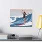 Serenity by the Sea Woman Surfing Art Canvas Aesthetic Canvas Gallery Wraps