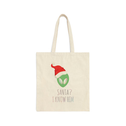 Santa I know him Merry Christmas Happy New Year Canvas Shopping Cotton Tote Bag