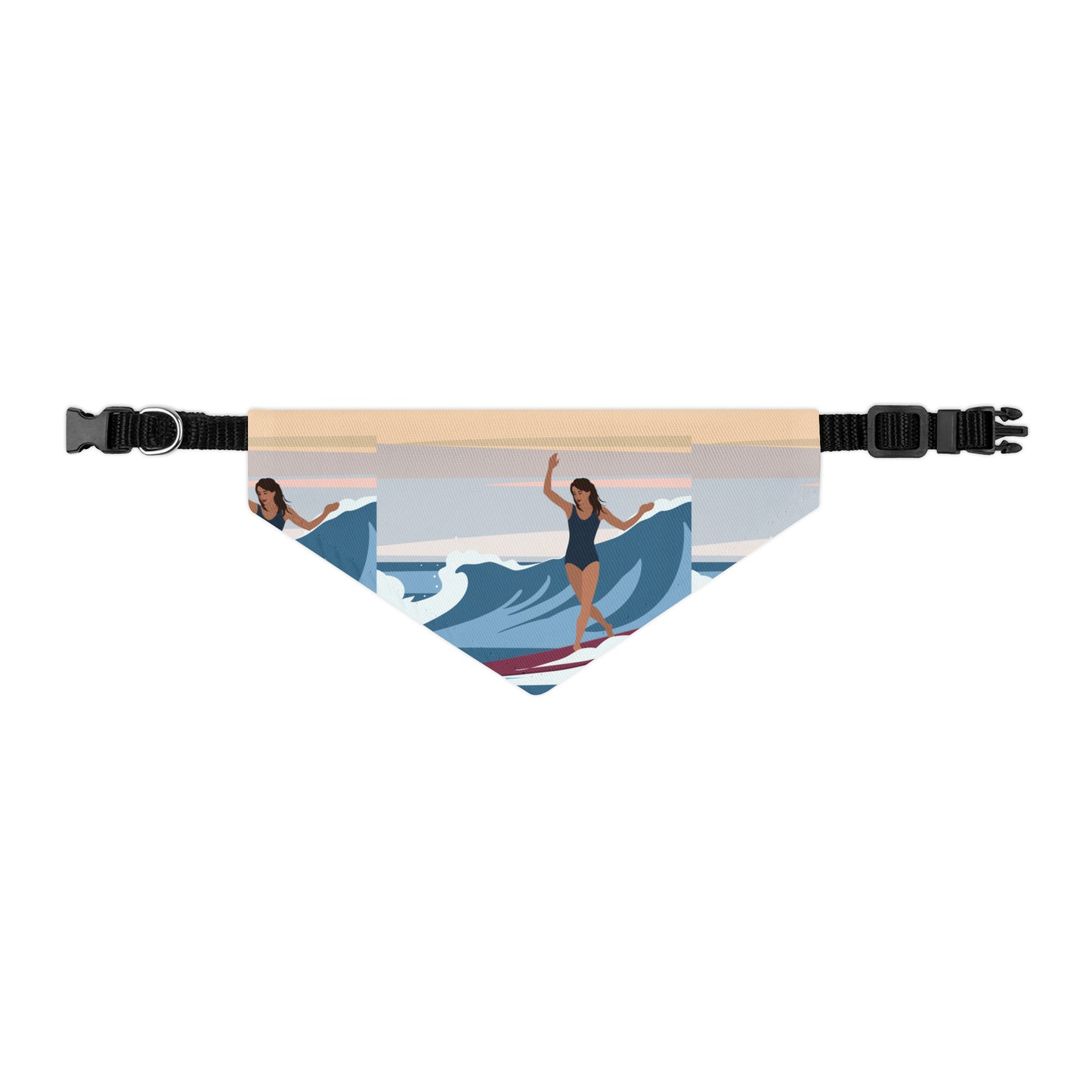 Serenity by the Sea Woman Surfing Art Pet Bandana Collar