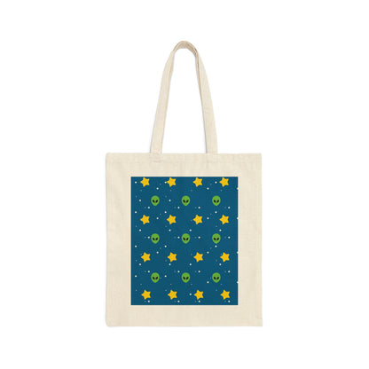 Space Pattern With Aliens UFO Movie Canvas Shopping Cotton Tote Bag