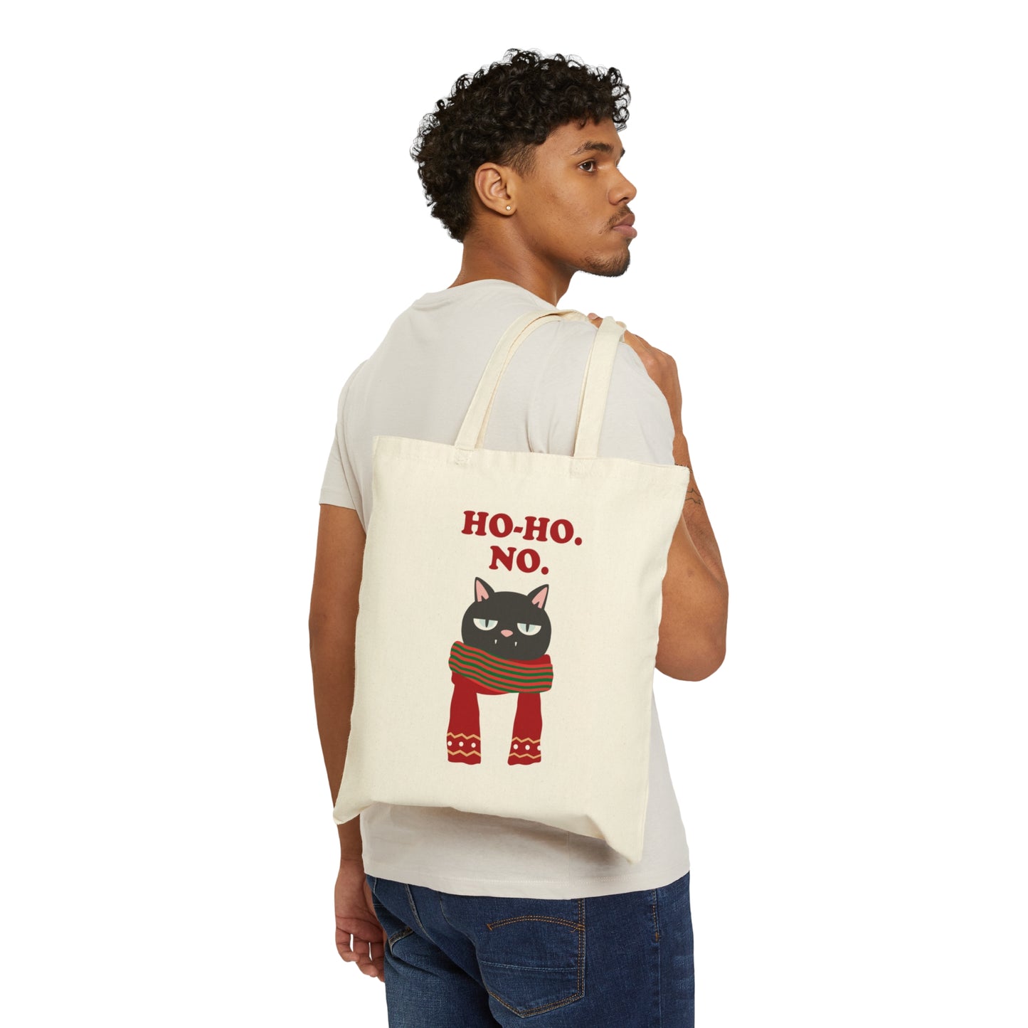 Ho Ho Ho Merry Christmas Cat Lovers Funny Slogan Canvas Shopping Cotton Tote Bag