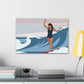 Serenity by the Sea Woman Surfing Art Canvas Aesthetic Canvas Gallery Wraps