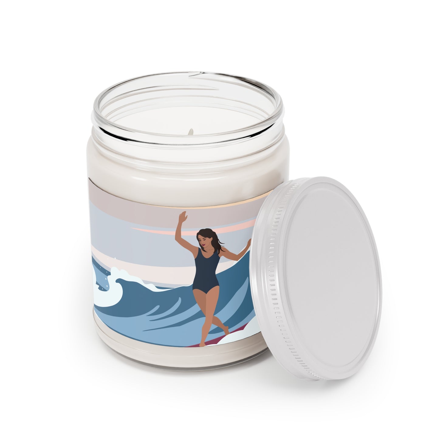 Serenity by the Sea Woman Surfing Art Scented Candle Up to 60hSoy Wax 9oz