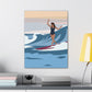 Serenity by the Sea Woman Surfing Art Canvas Aesthetic Canvas Gallery Wraps