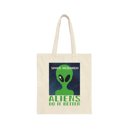 Space Research UFO Funny Quotes Canvas Shopping Cotton Tote Bag