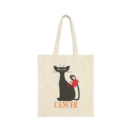 Cancer Cat Zodiac Sign Canvas Shopping Cotton Tote Bag