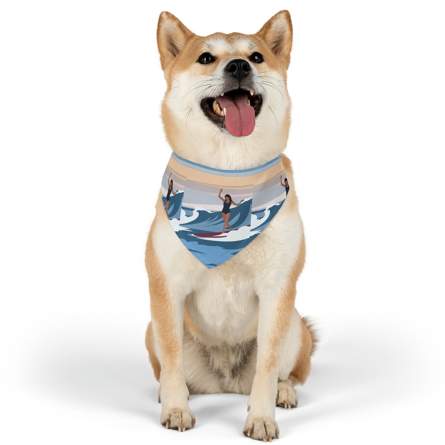 Serenity by the Sea Woman Surfing Art Pet Bandana Collar