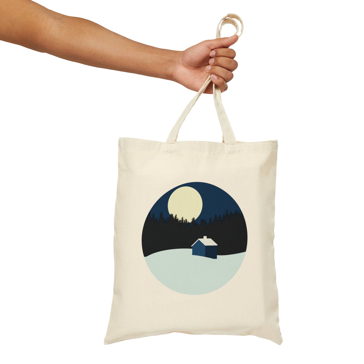 Winter Night Outdoor Minimal Art Canvas Shopping Cotton Tote Bag