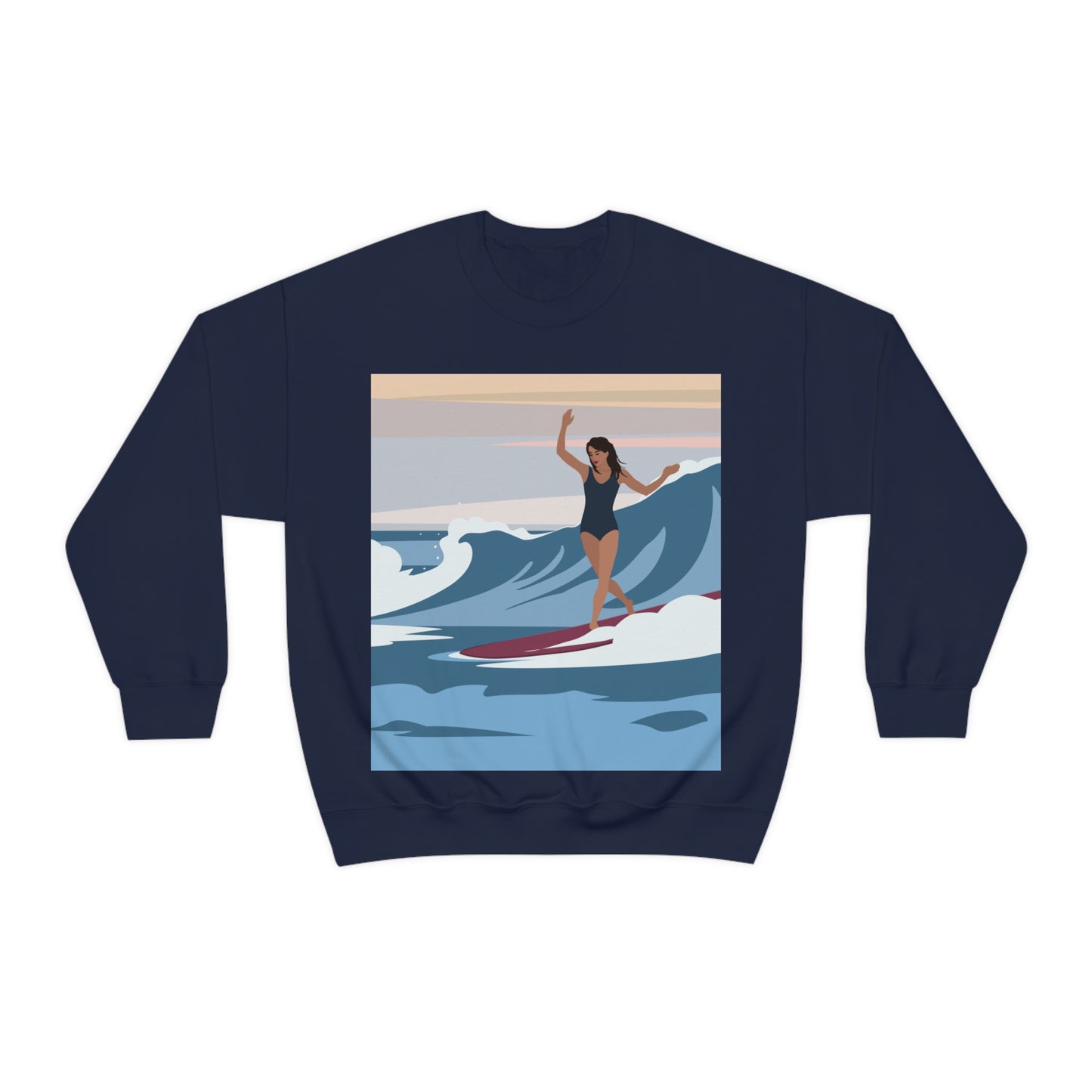 Serenity by the Sea Woman Surfing Art Unisex Heavy Blend™ Crewneck Sweatshirt