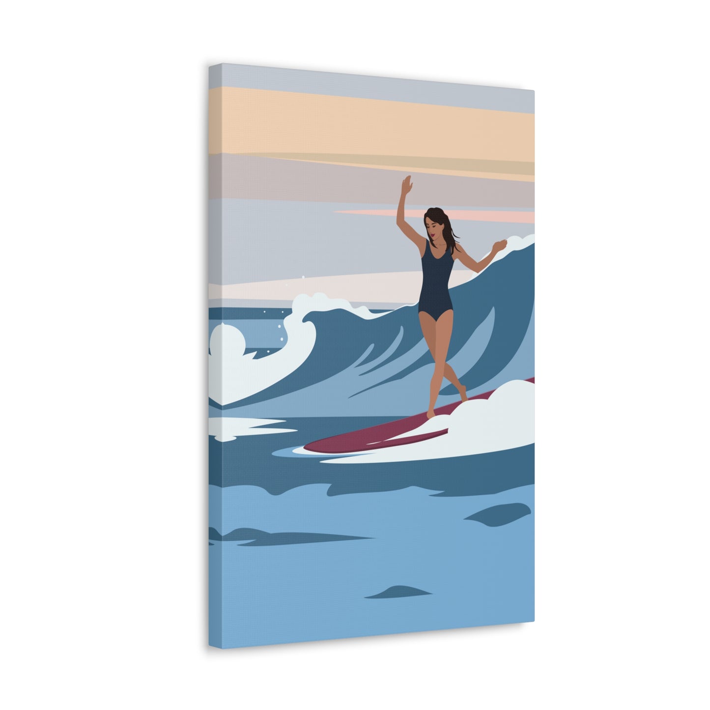 Serenity by the Sea Woman Surfing Art Canvas Aesthetic Canvas Gallery Wraps