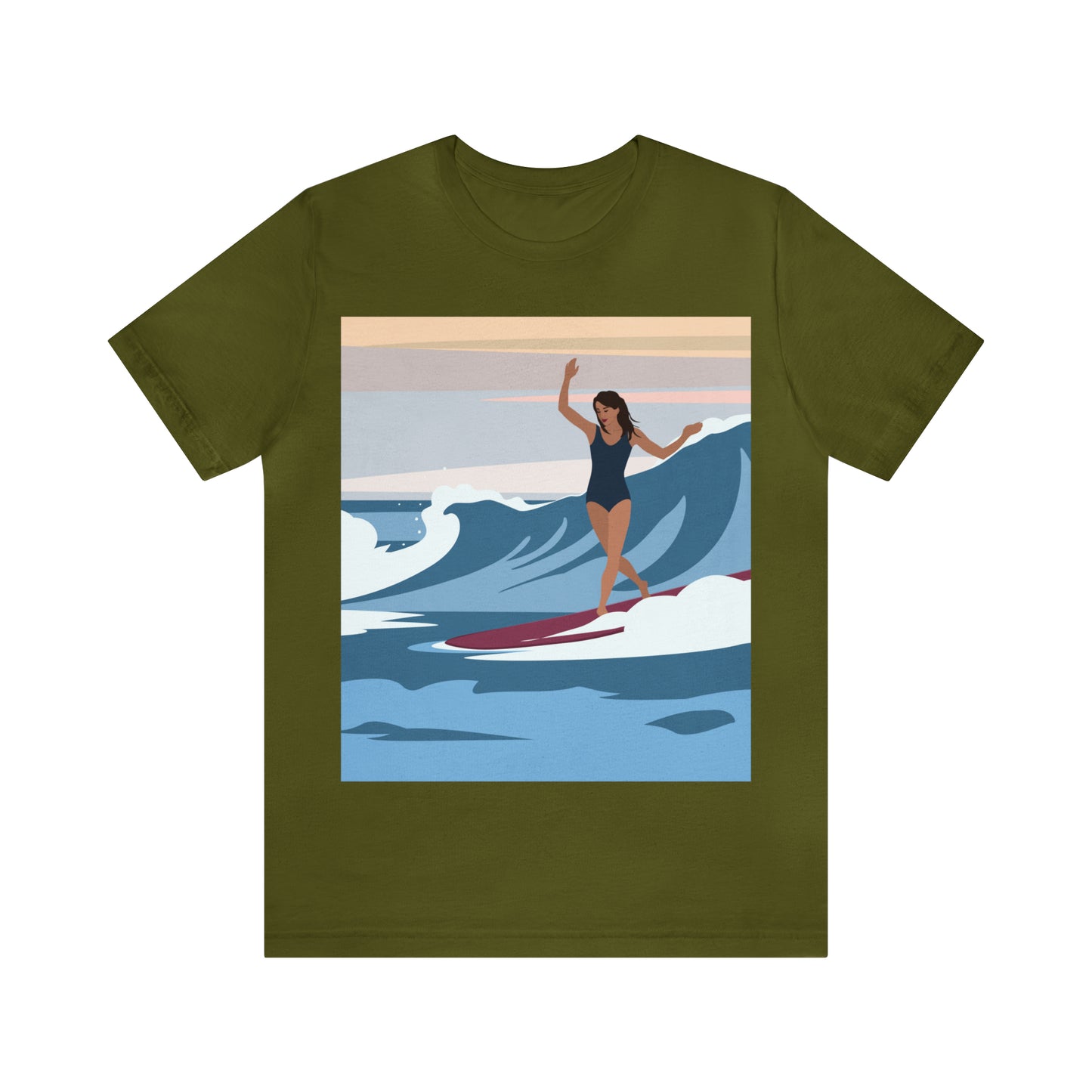 Serenity by the Sea Woman Surfing Art Unisex Jersey Short Sleeve T-Shirt