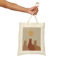 Abstract Boho Cats Relaxed Aesthetic Beige Minimalist Art Canvas Shopping Cotton Tote Bag