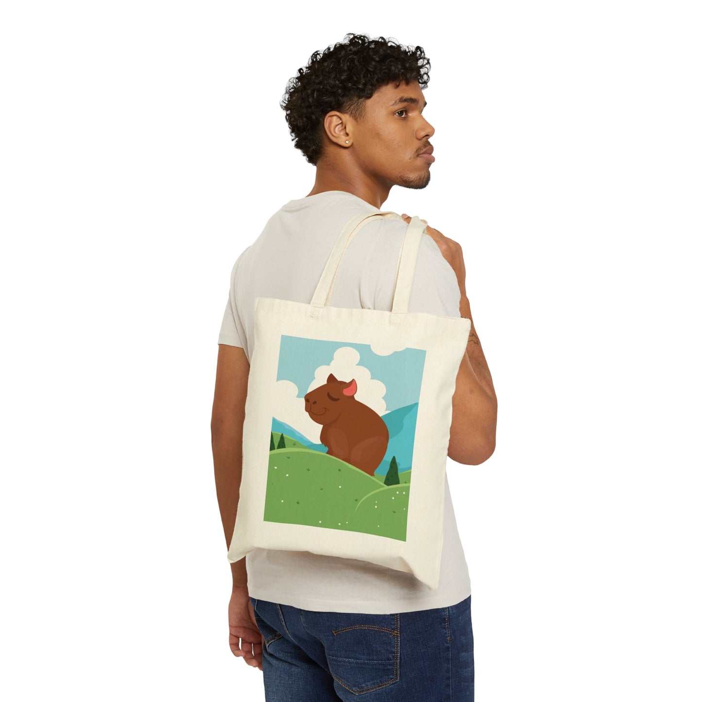 Mountain Wild Capybara Cute Funny Anime Art Cartoon Canvas Shopping Cotton Tote Bag