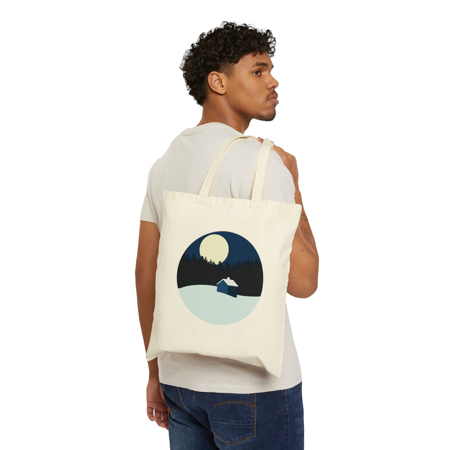 Winter Night Outdoor Minimal Art Canvas Shopping Cotton Tote Bag