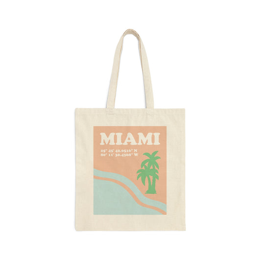 Miami Beach Florida Coordinates Minimal Art Canvas Shopping Cotton Tote Bag