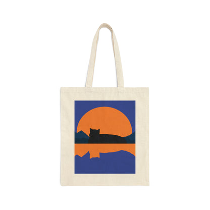 Sunset Black Cat Aesthetic Relaxed Aesthetic Minimalist Art Canvas Shopping Cotton Tote Bag