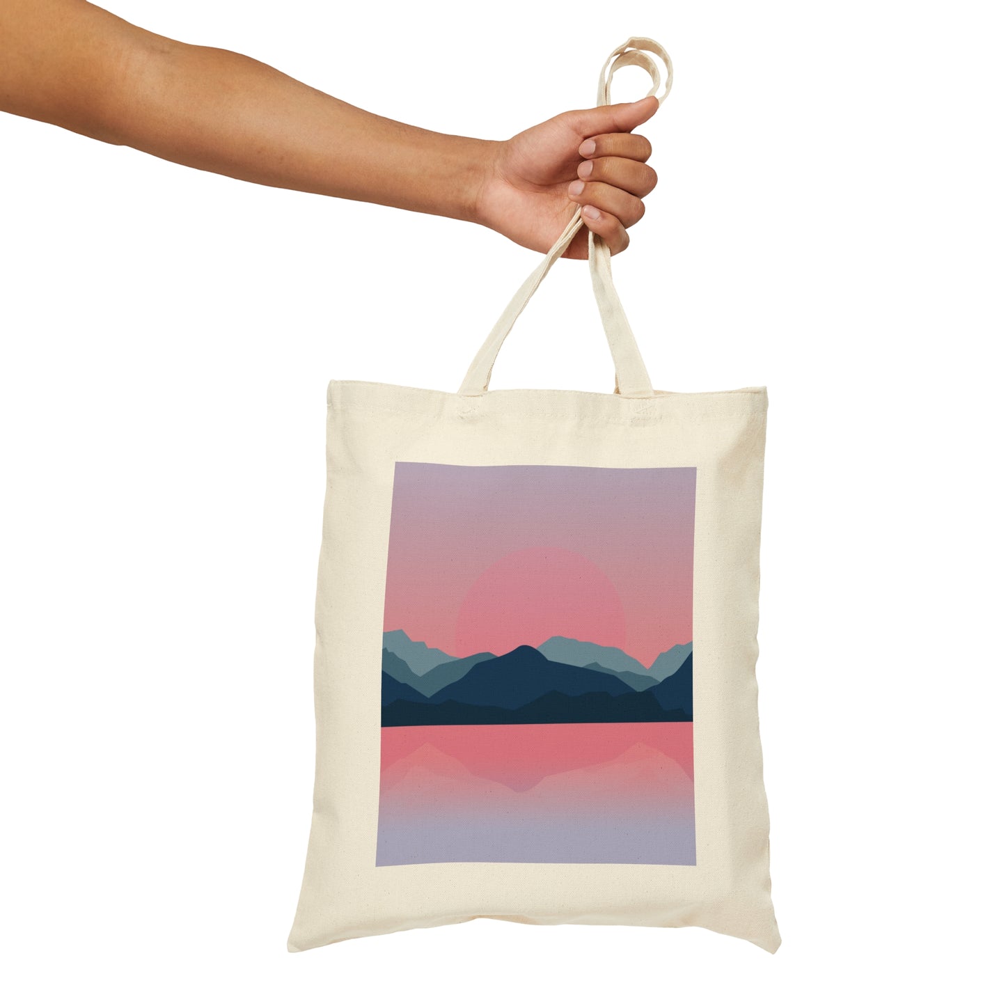 Landscape Mountains Nature Watercolor Sunset Water Canvas Shopping Cotton Tote Bag