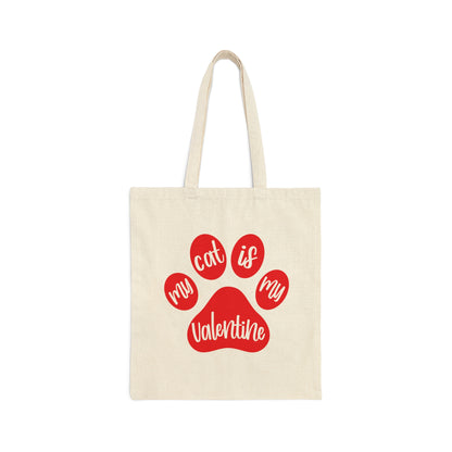 My Cat is My Valentine Cats Valentines Day Canvas Shopping Cotton Tote Bag