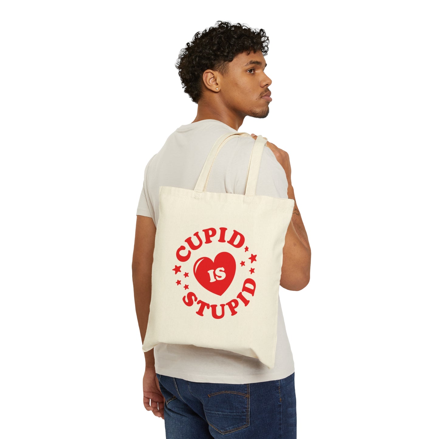 Cupid is Stupid Valentines Day Canvas Shopping Cotton Tote Bag