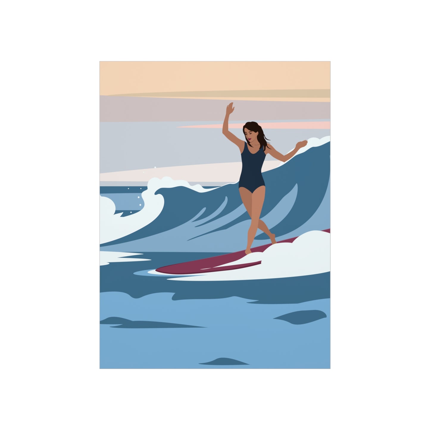 Serenity by the Sea Woman Surfing Art Classic Premium Matte Vertical Posters