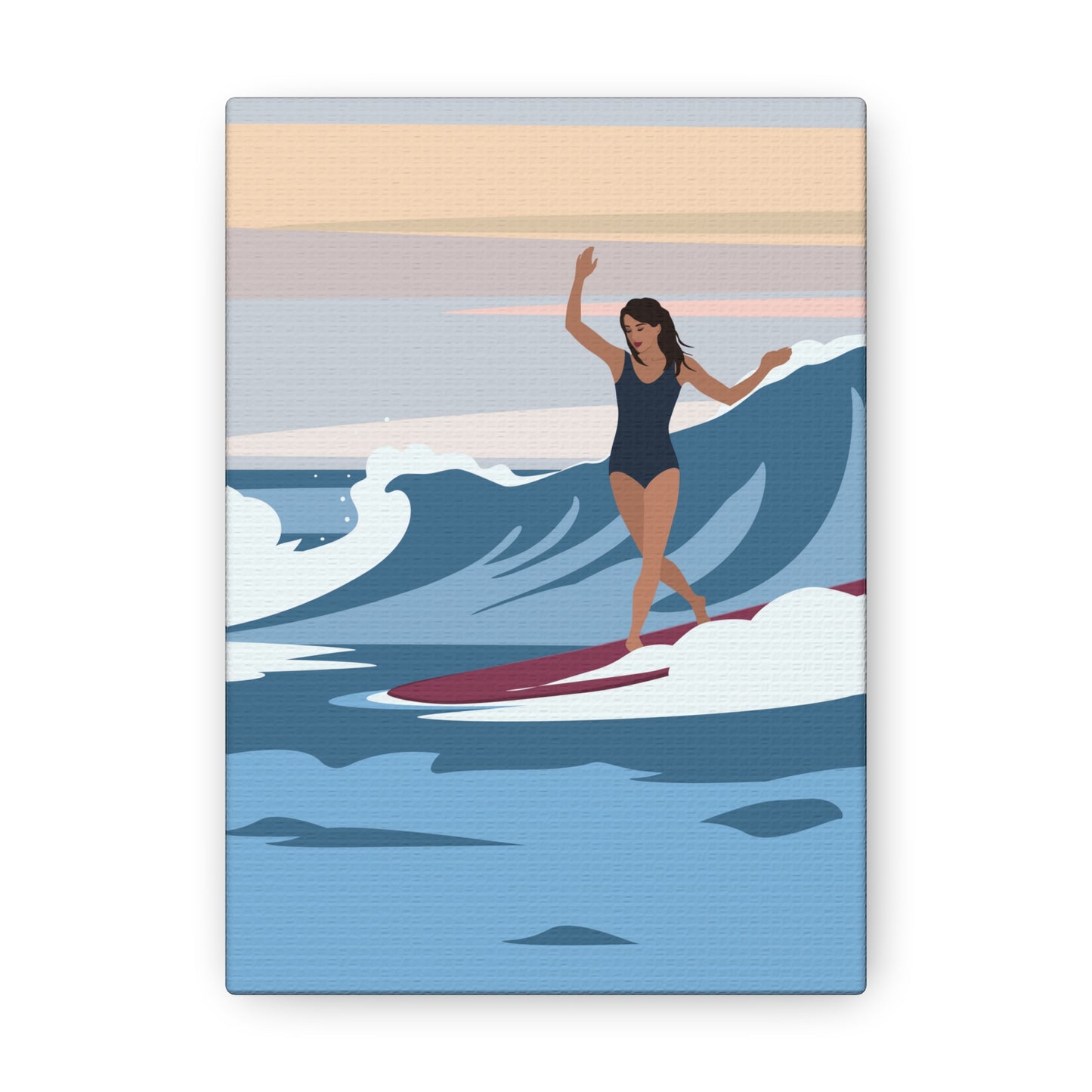 Serenity by the Sea Woman Surfing Art Canvas Aesthetic Canvas Gallery Wraps