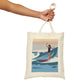 Serenity by the Sea Woman Surfing Art Canvas Shopping Cotton Tote Bag