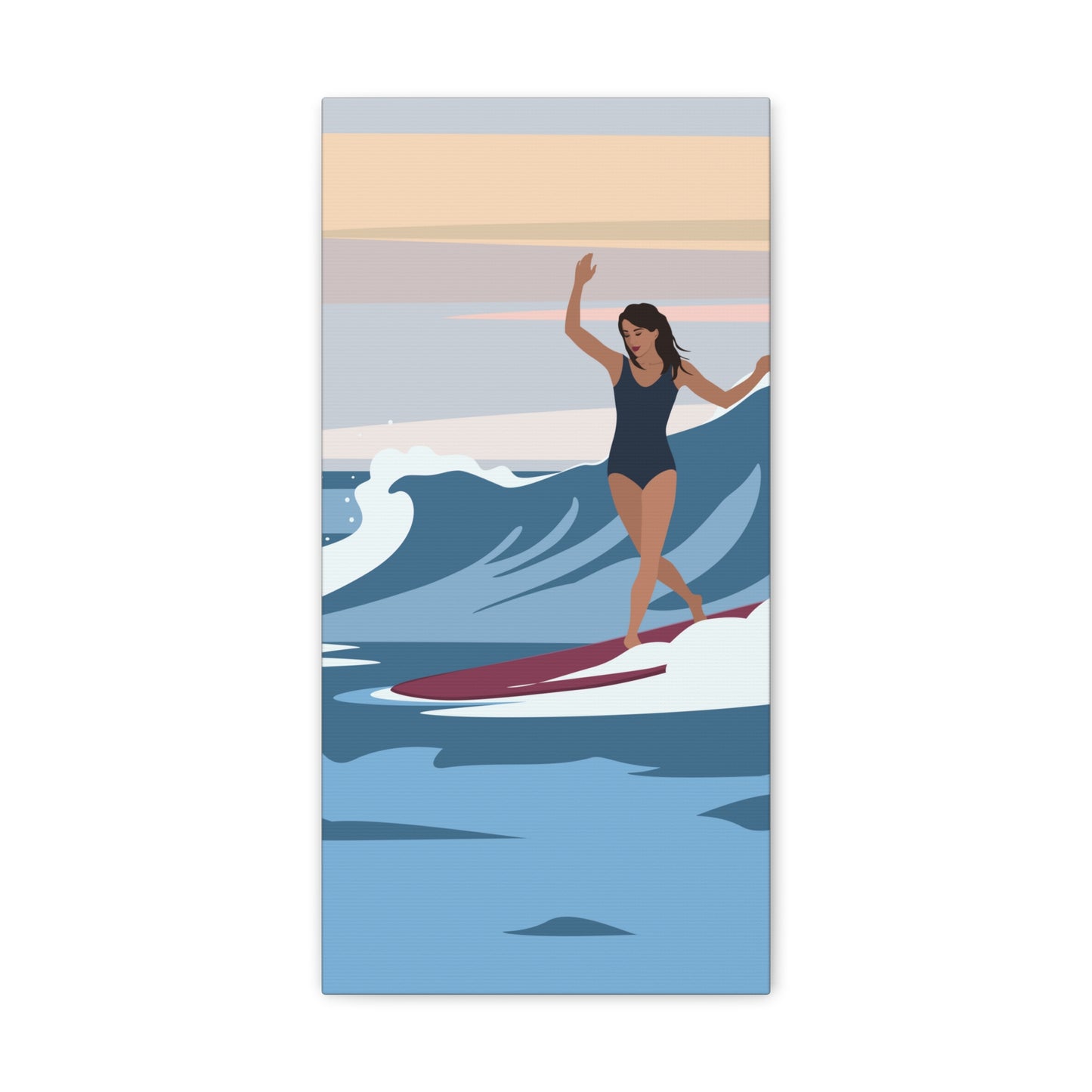 Serenity by the Sea Woman Surfing Art Canvas Aesthetic Canvas Gallery Wraps