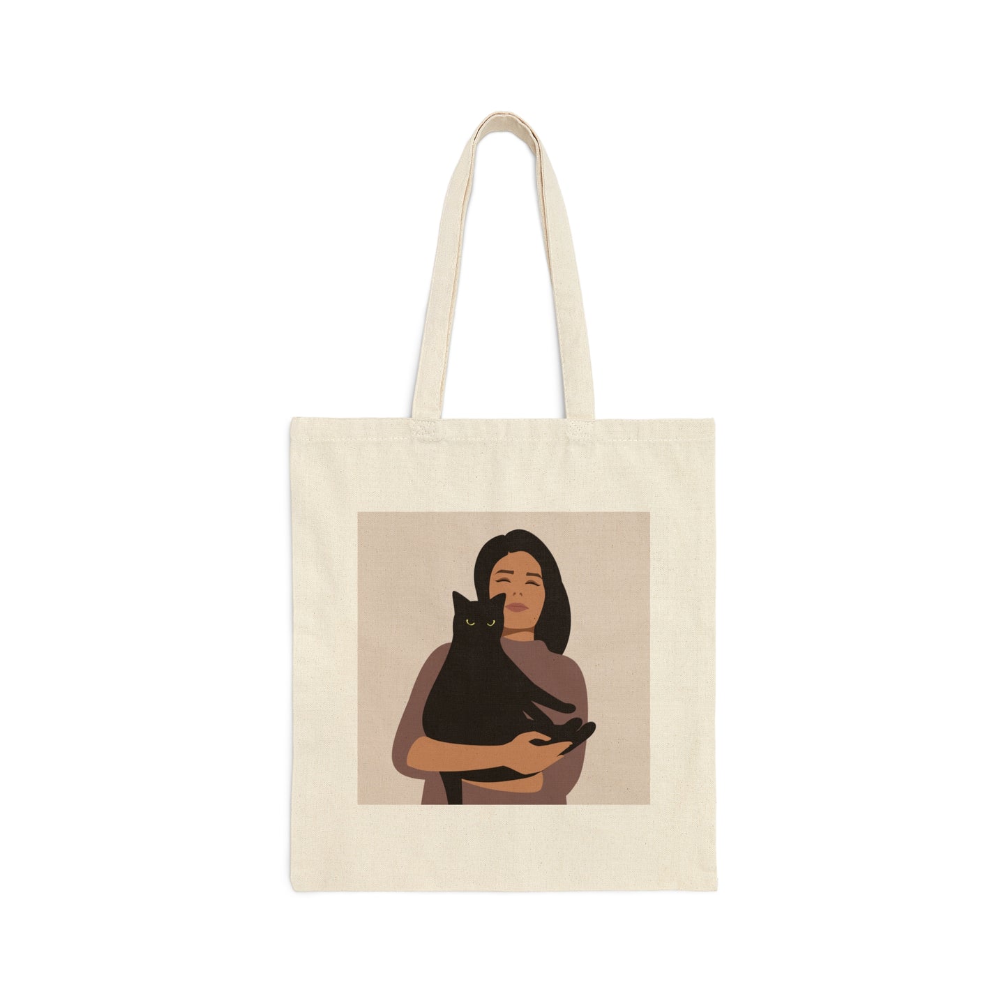 Woman with Black Cat Mininal Aesthetic Art Canvas Shopping Cotton Tote Bag