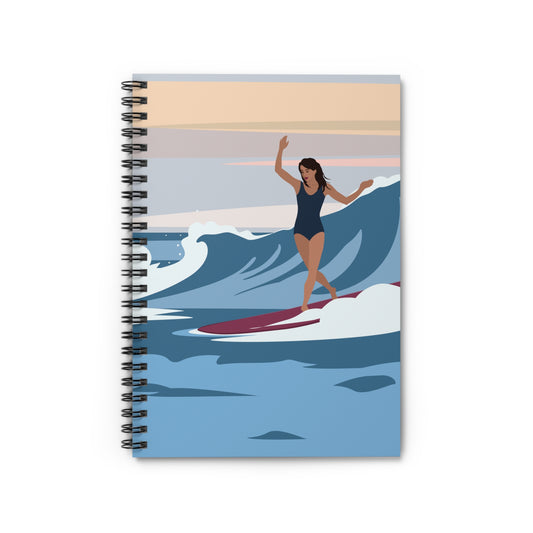 Serenity by the Sea Woman Surfing Art Spiral Notebook Ruled Line